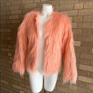 Faux Fur Peach Pink Jacket - Women's Plush Coat
